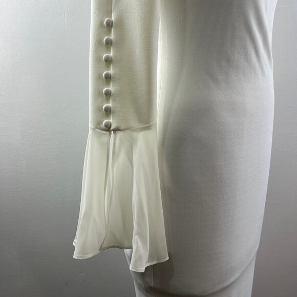 CALVIN KLEIN Cream Bell Sleeve Button Accent Knee Length Sheath Dress Size 2 NEW - Picture 6 of 12
